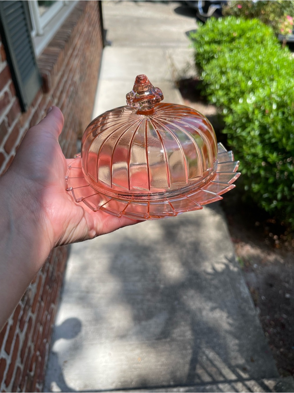 Jeanette Glass Pink Depression Sierra Pinwheel Covered Butter Dish Vintage 1930s